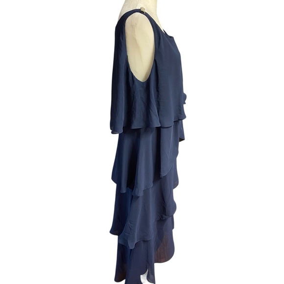 SIGNATURE TESSA Sleeveless Layered Cocktail Dress Size 14W Navy Rhinestone Party - Picture 11 of 14